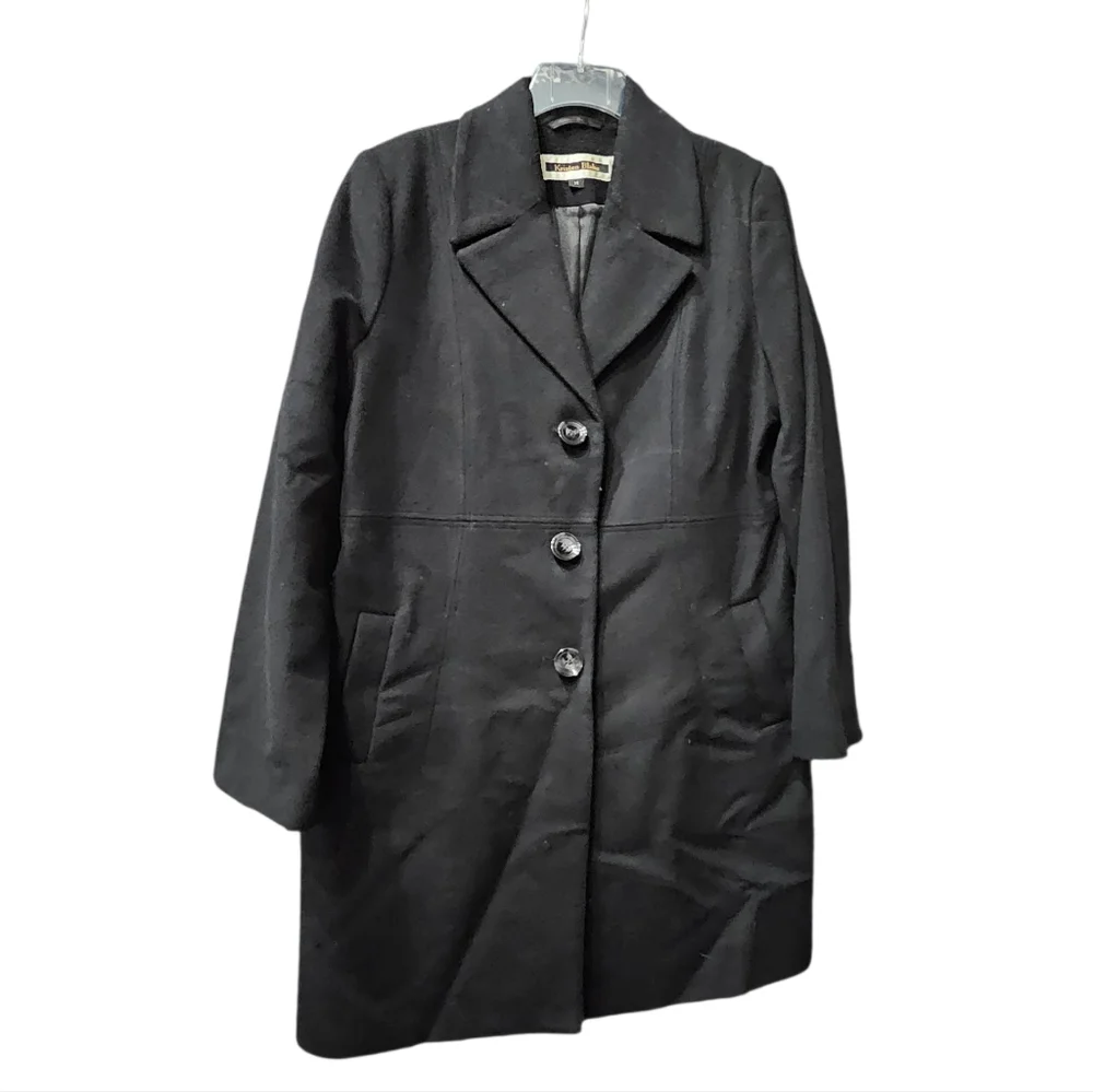 Kristen Blake Deep Black 80% Lambswool Trench Or Peacoat Wide Notch Collar Sz 14